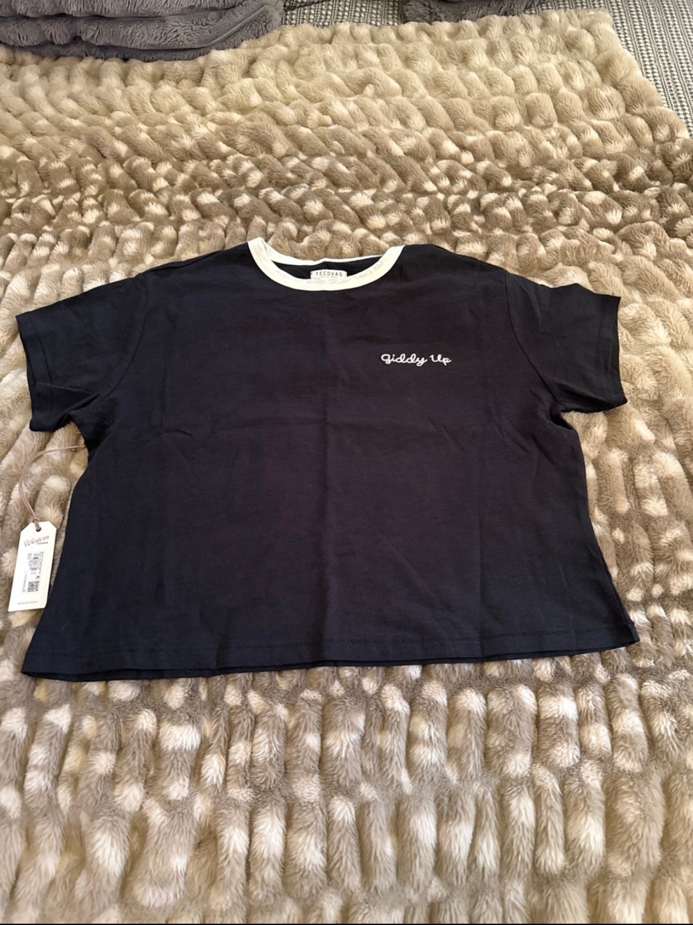 NWT Tecovas women’s Vintage Ringer Tee Giddy Up Black T-Shirt size XL
